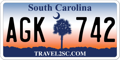 SC license plate AGK742