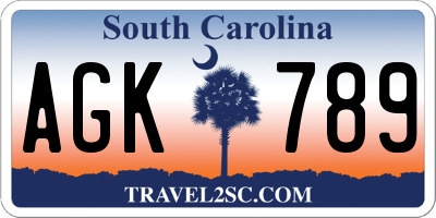 SC license plate AGK789