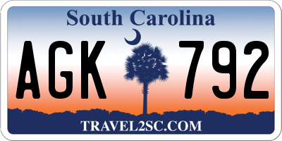SC license plate AGK792