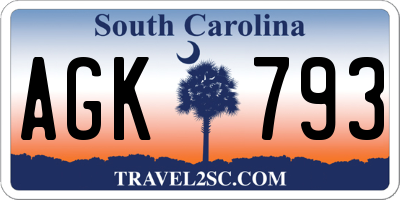 SC license plate AGK793