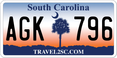 SC license plate AGK796