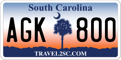 SC license plate AGK800