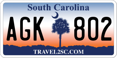 SC license plate AGK802