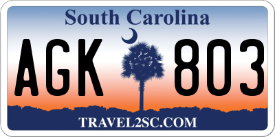 SC license plate AGK803