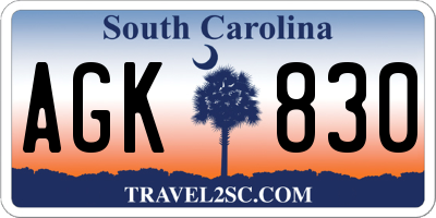 SC license plate AGK830