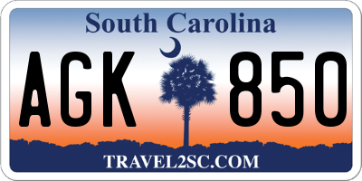 SC license plate AGK850