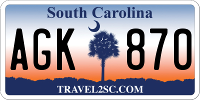 SC license plate AGK870