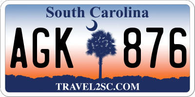 SC license plate AGK876