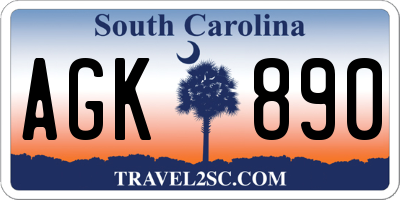 SC license plate AGK890