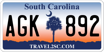 SC license plate AGK892
