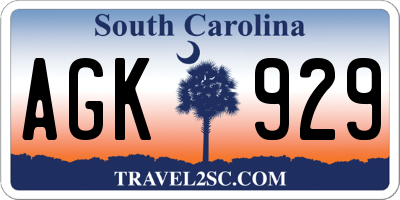 SC license plate AGK929
