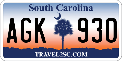 SC license plate AGK930