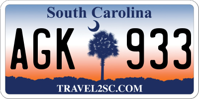 SC license plate AGK933