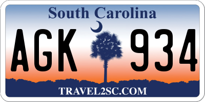 SC license plate AGK934