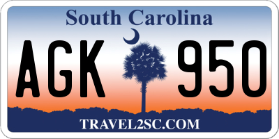 SC license plate AGK950
