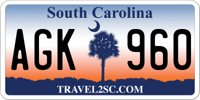 SC license plate AGK960