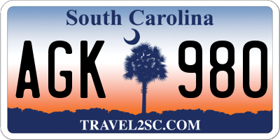 SC license plate AGK980