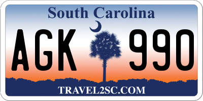 SC license plate AGK990