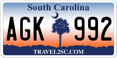 SC license plate AGK992