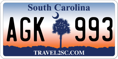 SC license plate AGK993