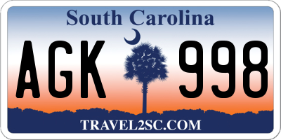 SC license plate AGK998