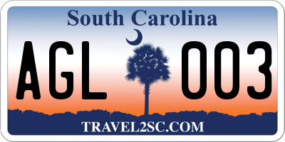 SC license plate AGL003