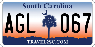 SC license plate AGL067