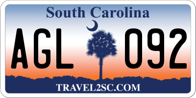 SC license plate AGL092