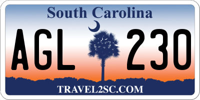 SC license plate AGL230