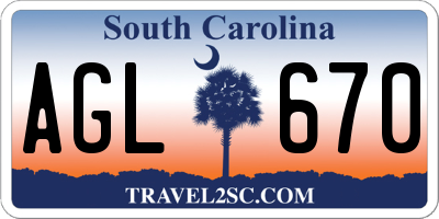 SC license plate AGL670