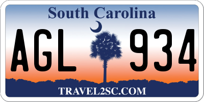 SC license plate AGL934