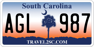 SC license plate AGL987
