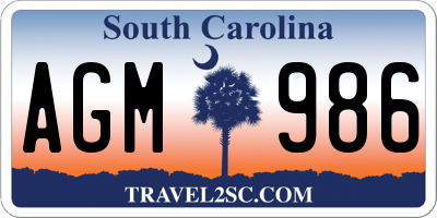 SC license plate AGM986