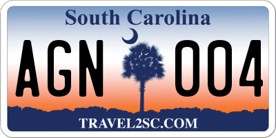 SC license plate AGN004