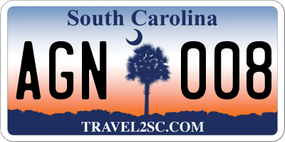 SC license plate AGN008