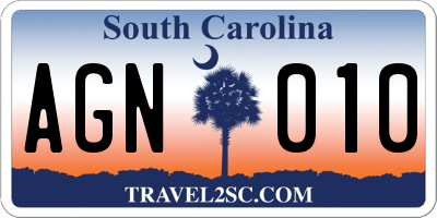 SC license plate AGN010