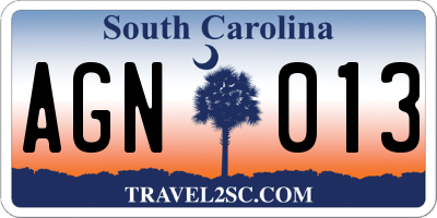 SC license plate AGN013