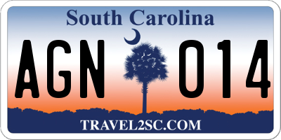 SC license plate AGN014