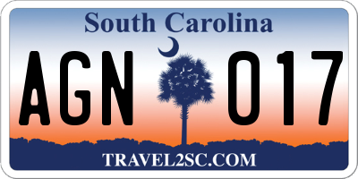 SC license plate AGN017