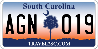 SC license plate AGN019