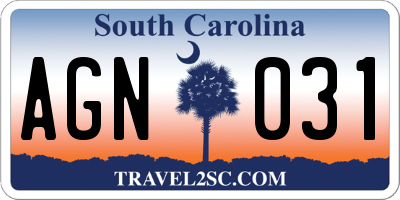SC license plate AGN031