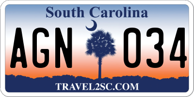 SC license plate AGN034