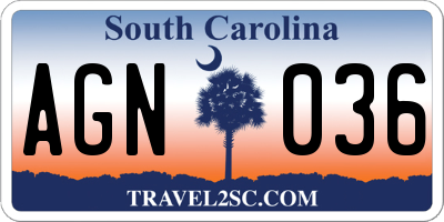 SC license plate AGN036