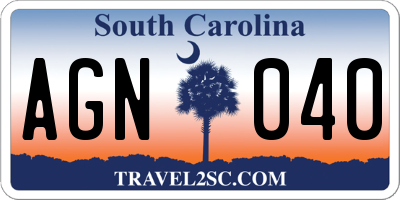 SC license plate AGN040