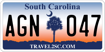 SC license plate AGN047