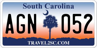 SC license plate AGN052