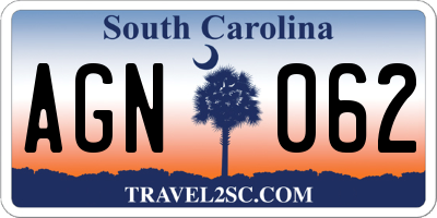 SC license plate AGN062