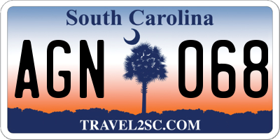 SC license plate AGN068