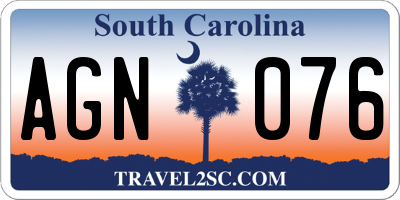 SC license plate AGN076
