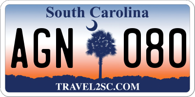 SC license plate AGN080
